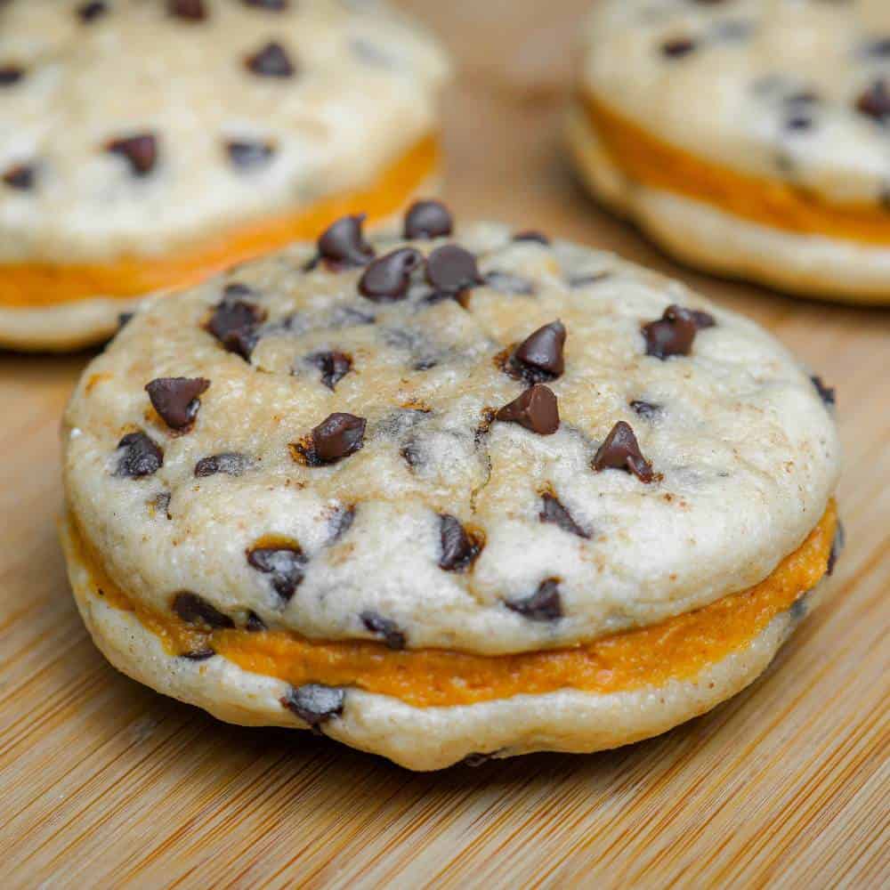 Protein Chocolate Chip Cookie Sandwich w/Protein Pumpkin Frosting Filling