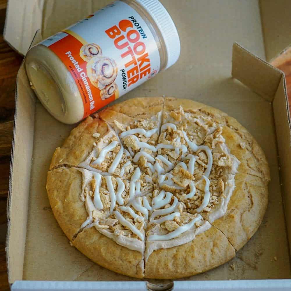 Frosted Cinnamon Roll Protein Dessert Pizza